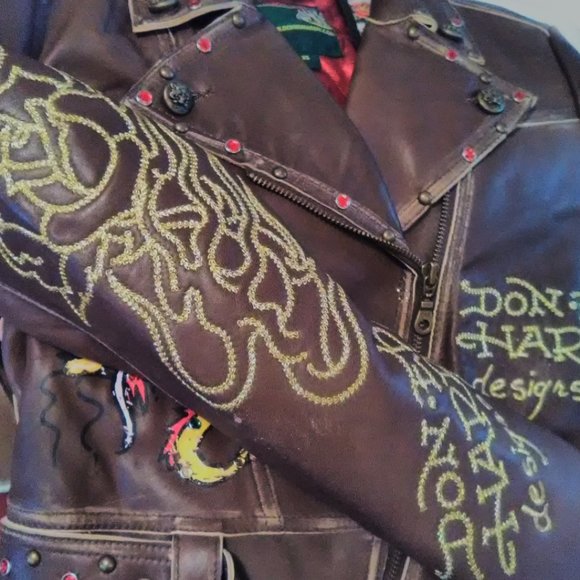 Ed Hardy Brown Leather Jacket Sz XSmall Crossover Biker Style NWT - Picture 13 of 13